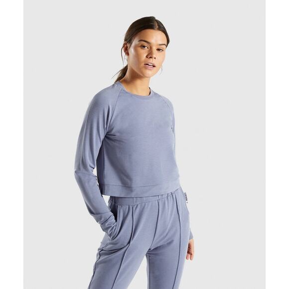 Gymshark Sweaters - Gymshark Steel Blue Solace Cropped Long Sleeve Tumbhole Sweater Size Small